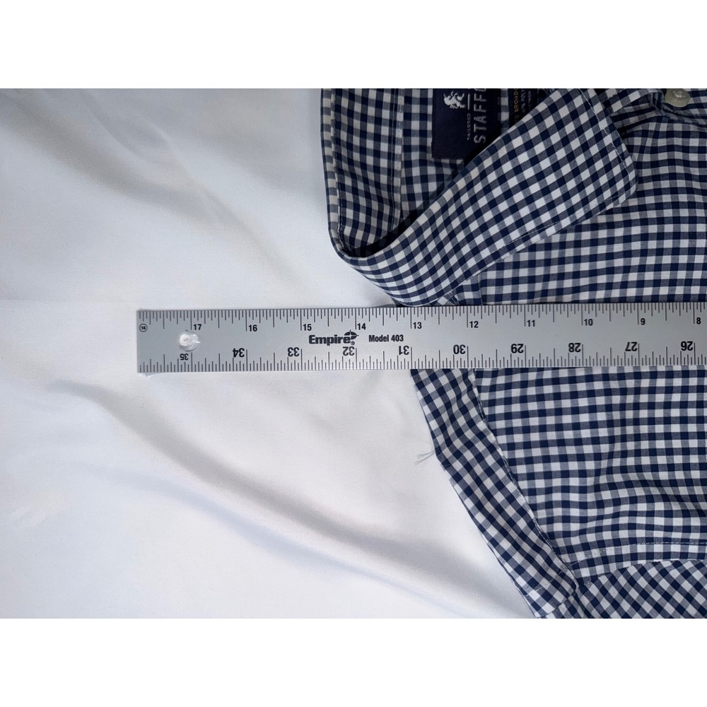 Stafford Mens Fitted Gingham Dress Shirt Navy White Long Sleeve 16 34-35 Broadcl - Picture 3 of 5